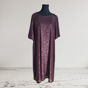 Penningtons Sparkling Sequin Midi Dress in Wine Size 2X